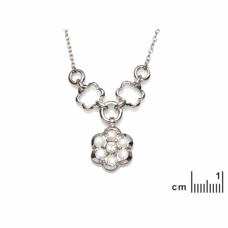 Collier fleur en opale et oxyde de zirconium, argent 925 rhodié, 41+4 cm
