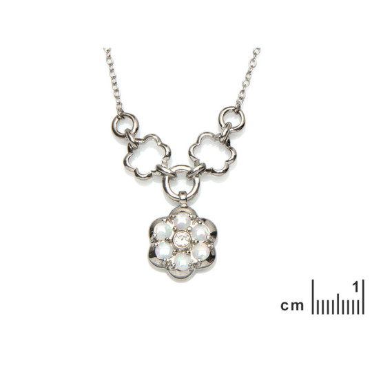 Collana a forma di fiore in opale e ossido di zirconio, argento 925 rodiato, 41+4 cm