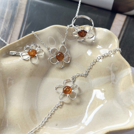 Natural cognac amber necklace, 925 silver, adjustable 42+4 cm