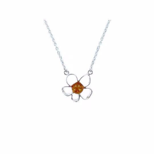 Collier en ambre cognac naturel, argent 925, ajustable 42+4 cm