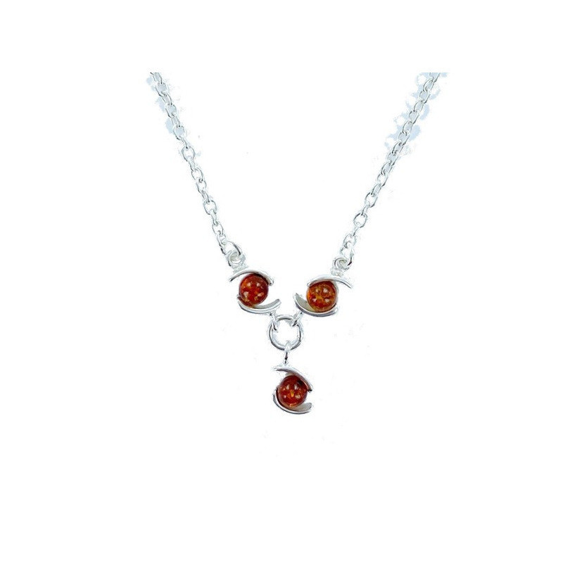 Collana in ambra naturale color cognac, argento 925, 42+4 cm
