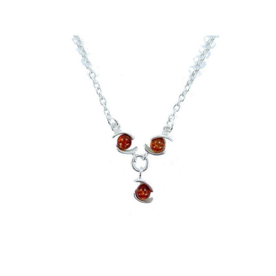 Natürliche Cognac-Bernsteinkette, 925 Silber, 42+4 cm