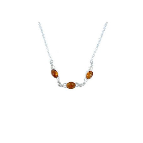 Cognac-Bernsteinkette, 925 Silber, verstellbare Länge 42+4 cm