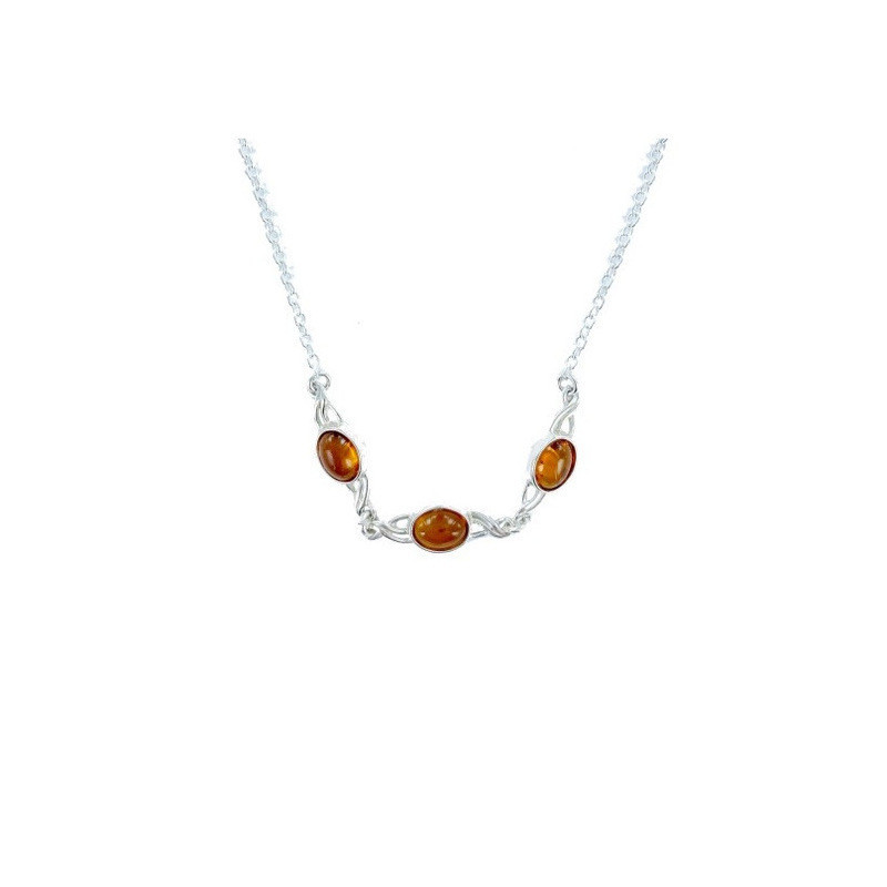 Cognac amber necklace, 925 silver, adjustable length 42+4 cm