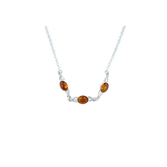Collana in ambra cognac, argento 925, lunghezza regolabile 42+4 cm