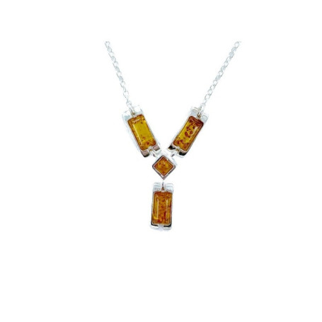 Cognac-Bernsteinkette, 925 Silber, verstellbare Länge 42+3 cm