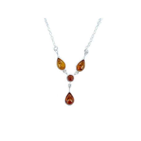 Natural cognac amber necklace, 925 silver, adjustable 42+4 cm