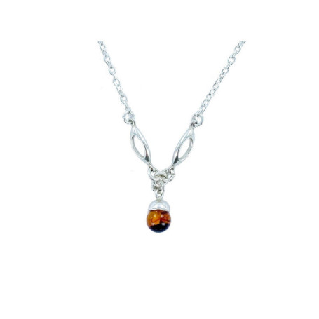 Collier en ambre cognac, argent 925, longueur ajustable 42+4 cm
