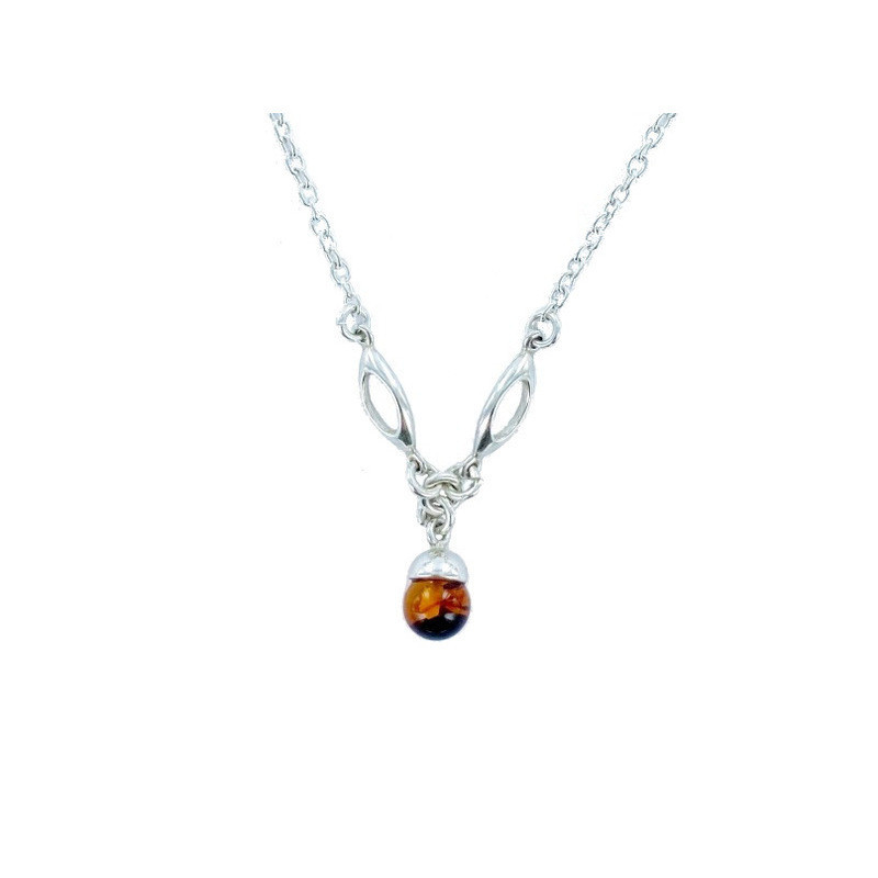 Cognac amber necklace, 925 silver, adjustable length 42+4 cm