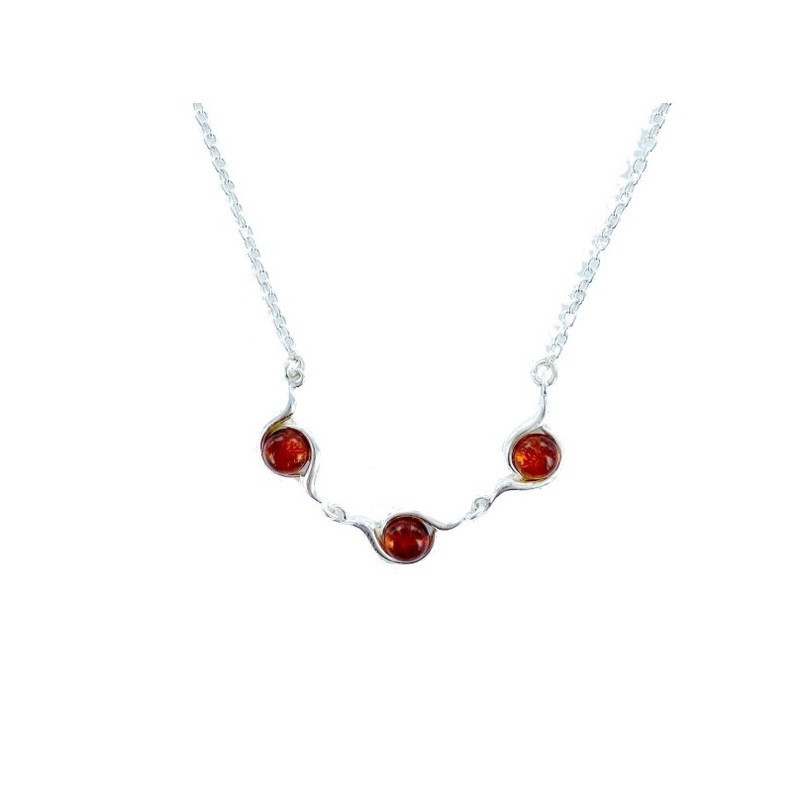 Collana in ambra cognac, argento 925, lunghezza regolabile 42+4 cm