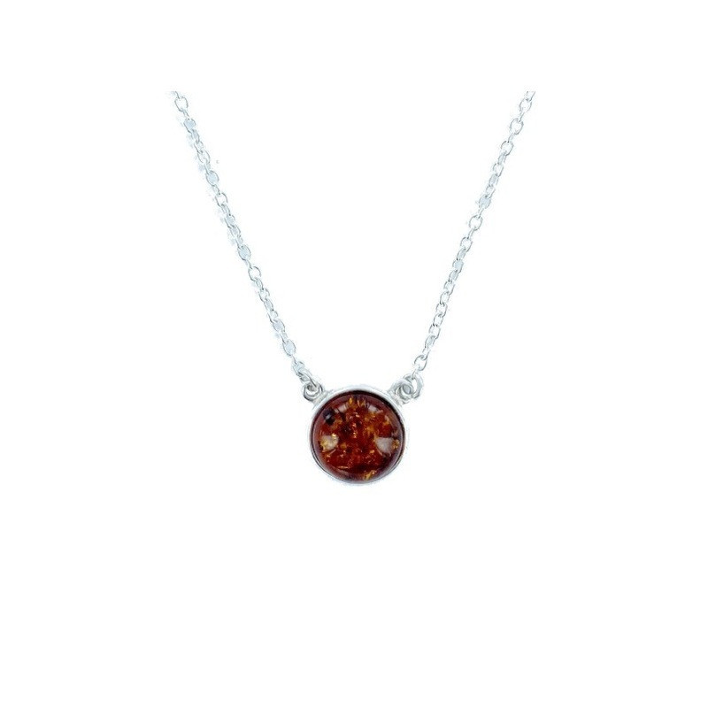 Natural cognac amber necklace, 925 silver, adjustable length 42+3 cm