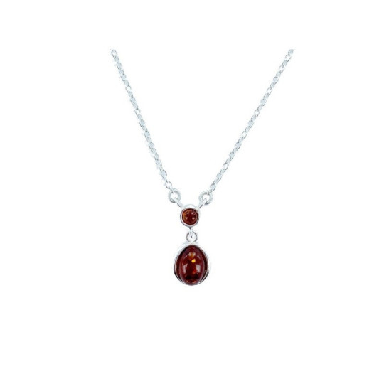 Natural cognac amber necklace, 925 silver, adjustable 42+4 cm