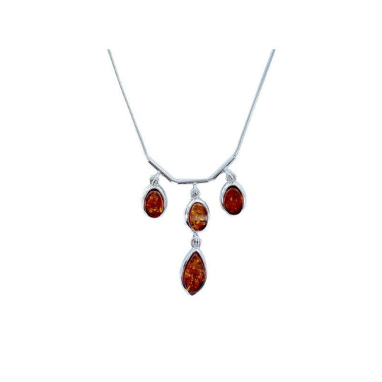Natural Baltic Sea cognac amber necklace, navette, 925 silver