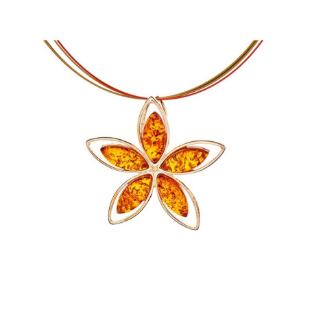 Natürliche Cognac-Bernstein-Blütenkette, Navette, in 925 Silber