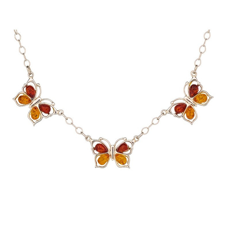 Natural multi-colored amber necklace, 925 silver, adjustable 42+4 cm