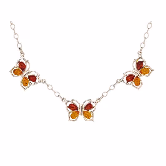 Natural multi-colored amber necklace, 925 silver, adjustable 42+4 cm