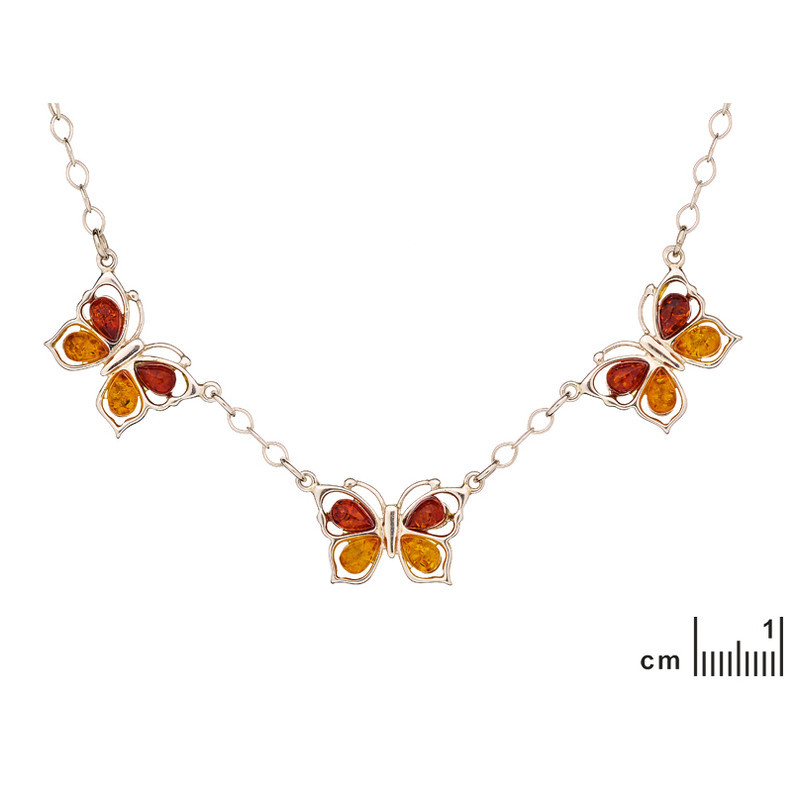 Collier en ambre multicolore naturel, argent 925, ajustable 42+4 cm