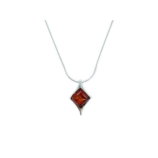 Collier en ambre cognac naturel de la mer Baltique carrée, en argent 925