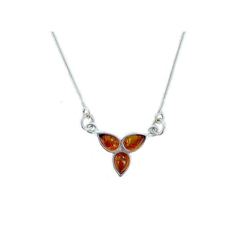 Collier en ambre cognac, argent 925, longueur ajustable 42+4 cm