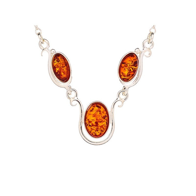 Natural cognac amber necklace, 925 silver, adjustable 42+4 cm