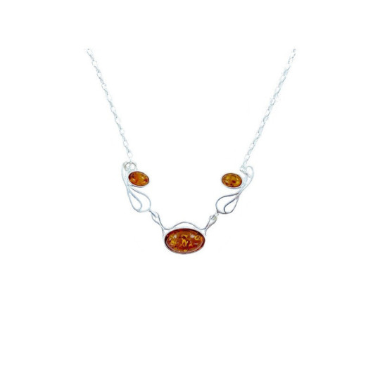 Collar de ámbar coñac natural del mar Báltico, ovalado, plata 925