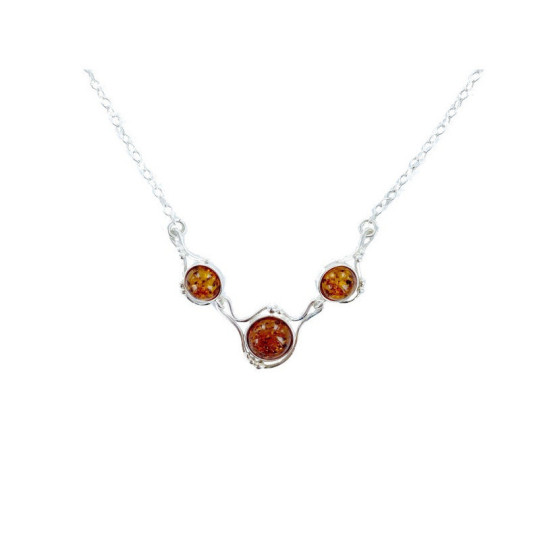 Collana in ambra naturale color cognac, argento 925, regolabile 42+4 cm