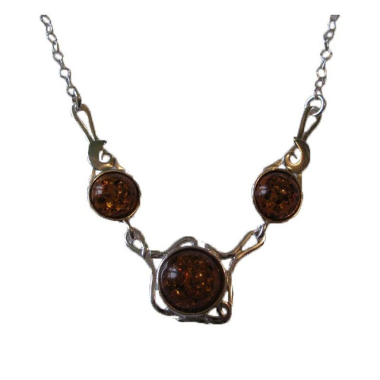 Collar de ámbar coñac, plata 925, largo ajustable 42+4 cm