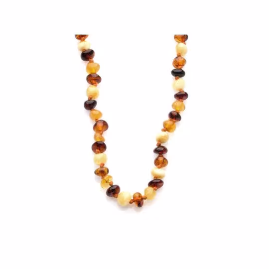Natural multi-colored baroque Baltic amber necklace, length 42 cm