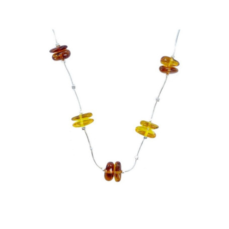 Collar de ámbar multicolor, plata 925, largo ajustable 42+4 cm