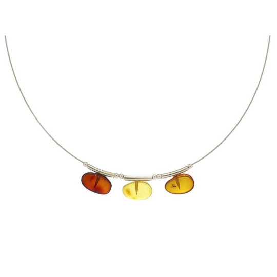 Natural multi-colored amber necklace, 925 silver, adjustable 42+4 cm
