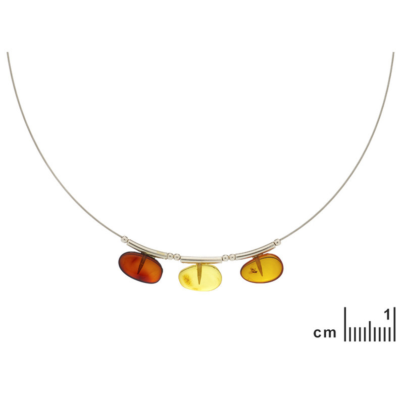 Natural multi-colored amber necklace, 925 silver, adjustable 42+4 cm
