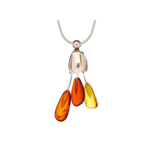 Collana in ambra naturale multicolore, argento 925, lunghezza regolabile 42+3 cm