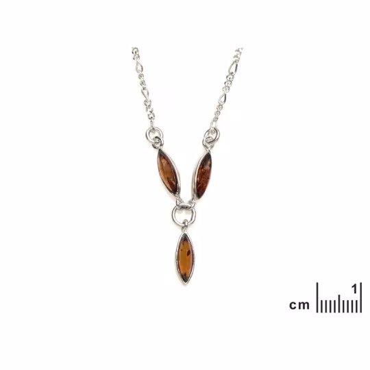 Collar de ámbar coñac del Mar Báltico, navette, plata 925