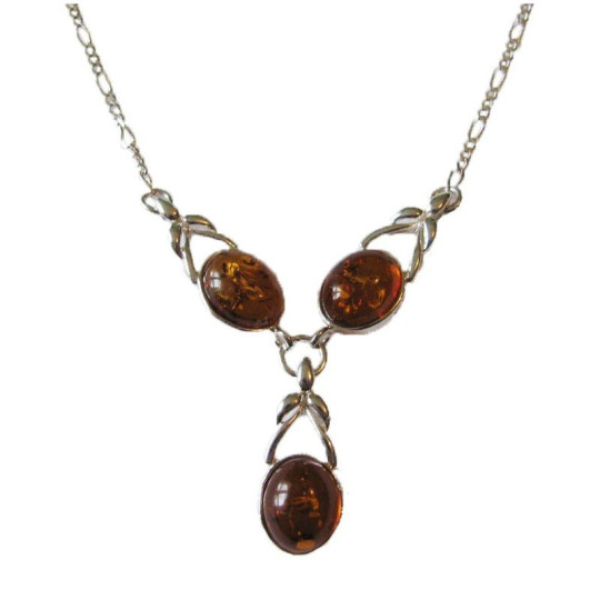Oval Baltic Sea cognac amber necklace, 925 silver