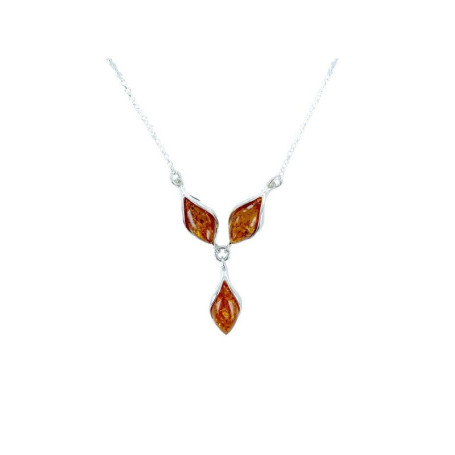 Natural Baltic Sea cognac amber necklace, navette, 925 silver