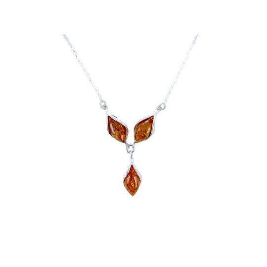 Collar de ámbar coñac natural del mar Báltico, en plata 925.