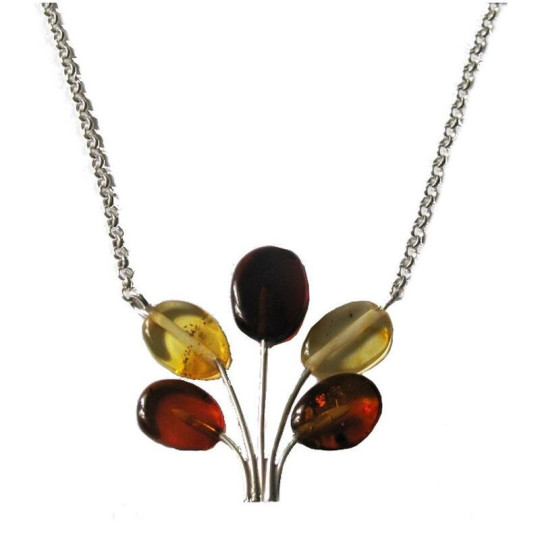 Natural multi-colored amber necklace, 925 silver, adjustable 42+4 cm