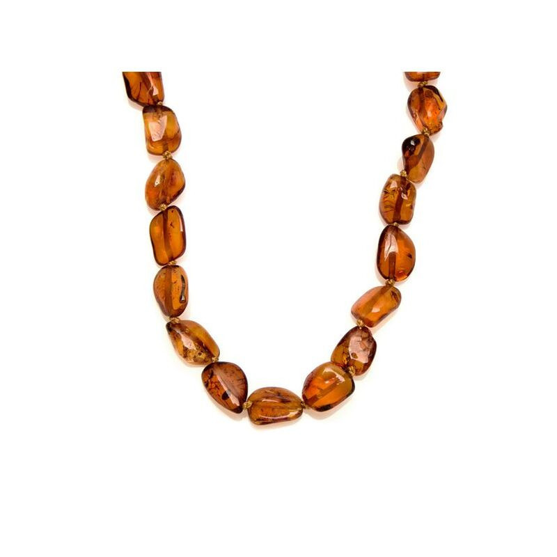 Natürliche Cognac-Bernsteinkette aus der Ostsee, unregelmäßig, Länge 42 cm