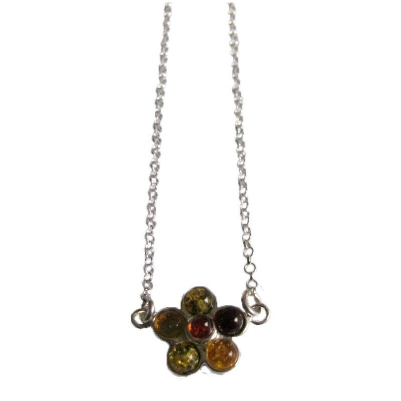 Collier en ambre multicolore naturel de la mer Baltique rond, en argent 925