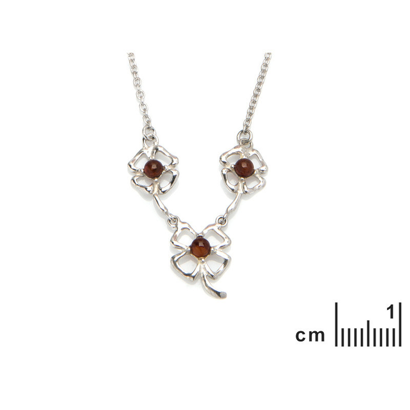 Collar de ámbar coñac natural, plata 925 rodiada, 42+3 cm