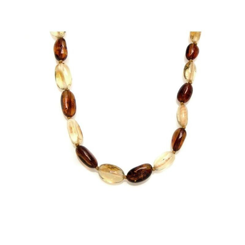 Collana in ambra baltica naturale multicolore color oliva, lunghezza 45 cm