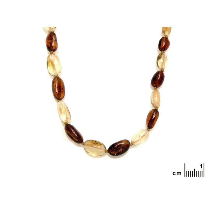 Collana in ambra baltica naturale multicolore color oliva, lunghezza 45 cm