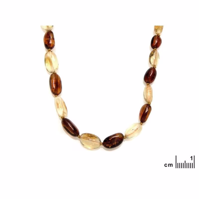 Collar de ámbar báltico natural multicolor oliva, longitud 45 cm