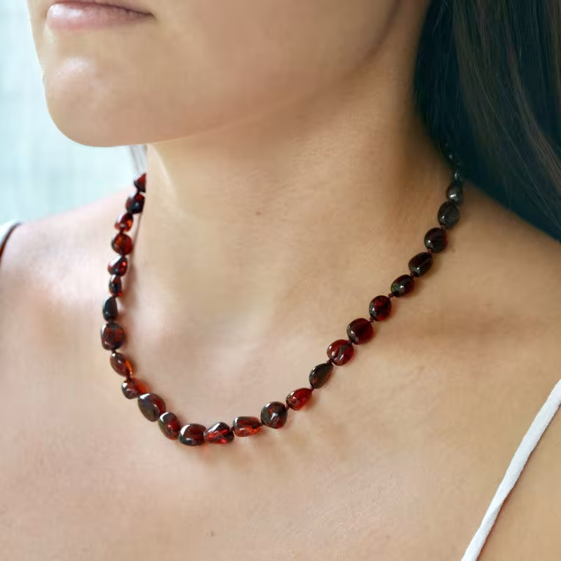 Collier d'ambre cognac naturel de la mer Baltique olive, longueur 45 cm