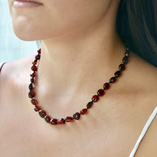 Collier d'ambre cognac naturel de la mer Baltique olive, longueur 45 cm