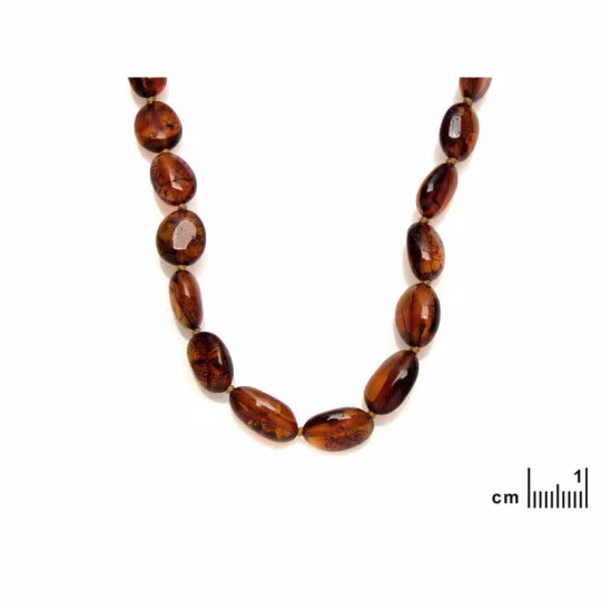Collana in ambra naturale del Mar Baltico color cognac, oliva, lunghezza 45 cm