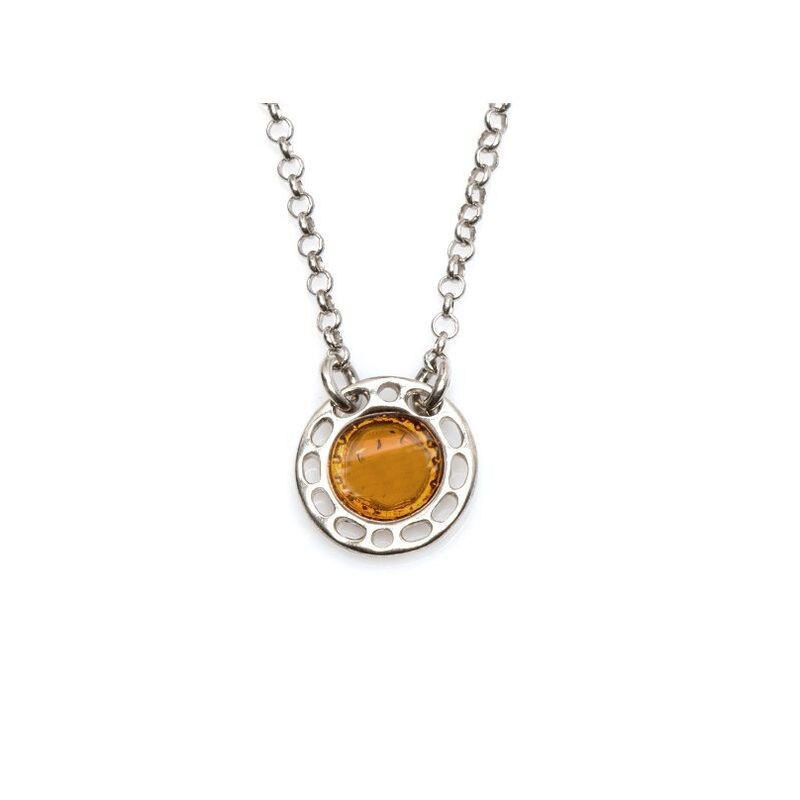 Cognac-Bernsteinkette, rhodiniertes 925er Silber, verstellbare Länge 42+3 cm