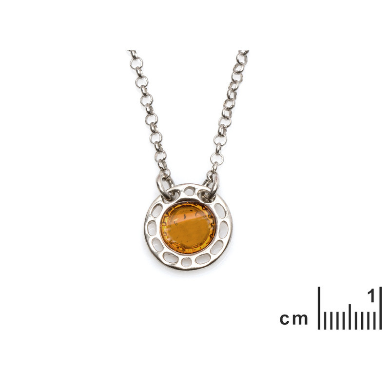 Cognac-Bernsteinkette, rhodiniertes 925er Silber, verstellbare Länge 42+3 cm