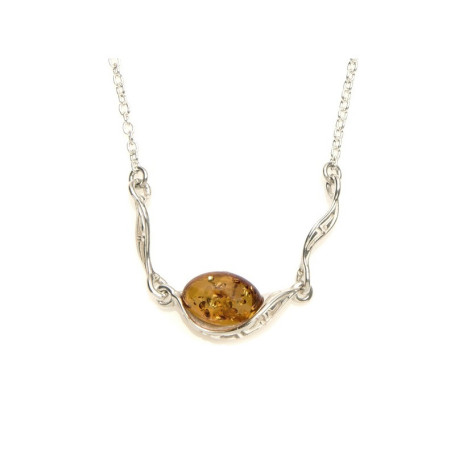 Ovale Ostsee-Cognac-Bernsteinkette, rhodiniertes 925er Silber