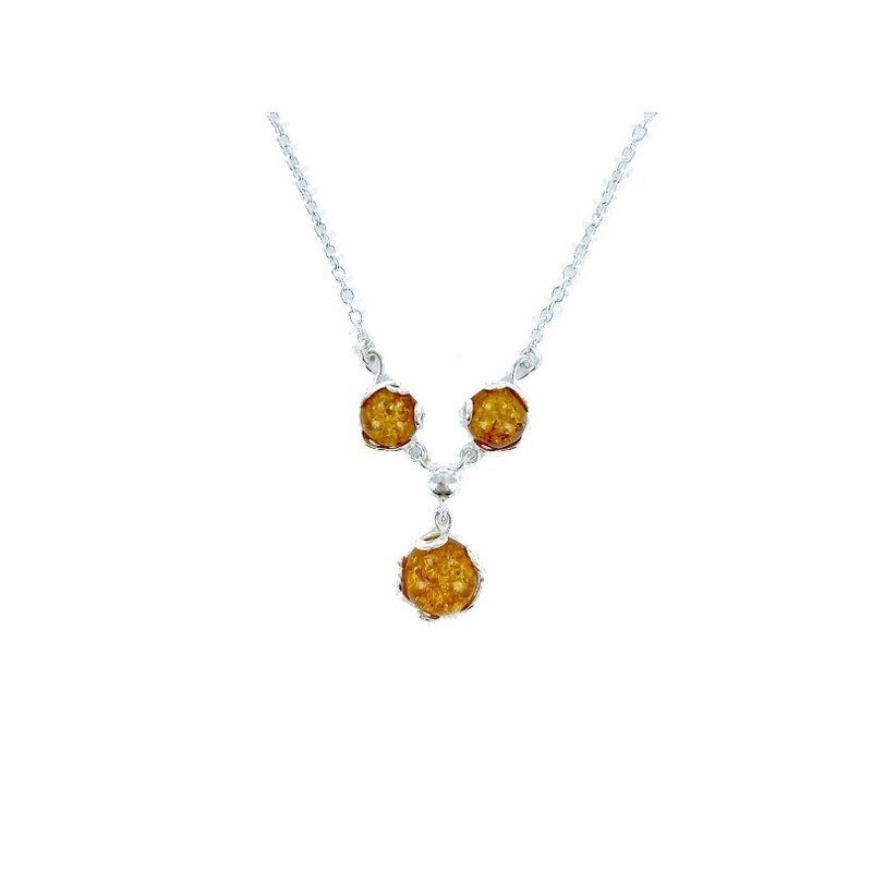 Natural cognac amber necklace, 925 silver, adjustable length 43+4 cm